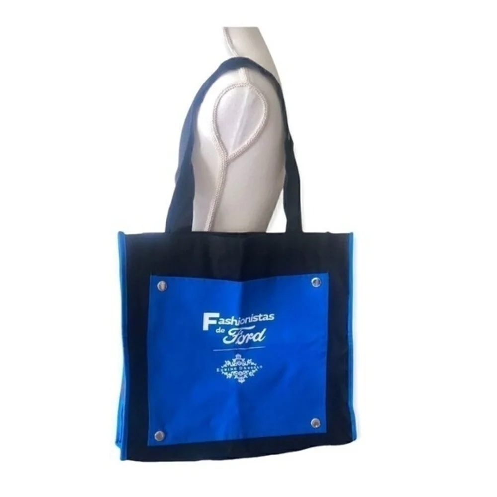 Edwing D’Angelo Blue Black Cotton Canvas Shoulder Tote Bag Designer Fabric Bag